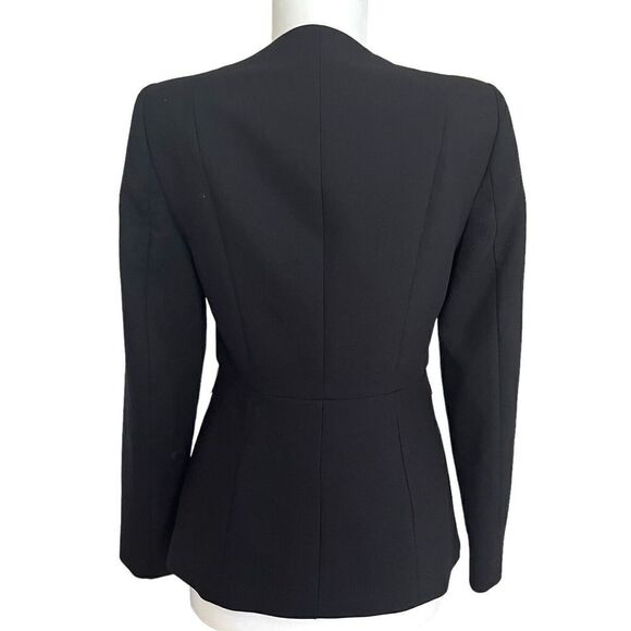 ZARA Black White Trim Blazer Gold Crest Buttons Jacket Collarless Size M Ladies - Picture 4 of 15